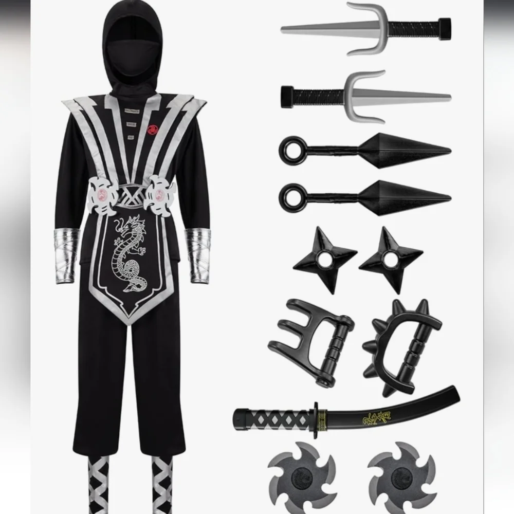 Stealth Ninja Kids Costume - Black and Silver